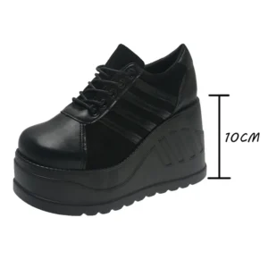 Elevate Your Edge: Black Platform Wedge Sneakers