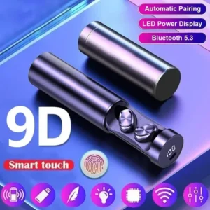 Wireless Earbuds with LED Display and Microphone