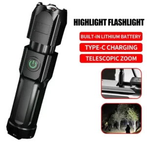 Waterproof Rechargeable Tactical Zoom Flashlight