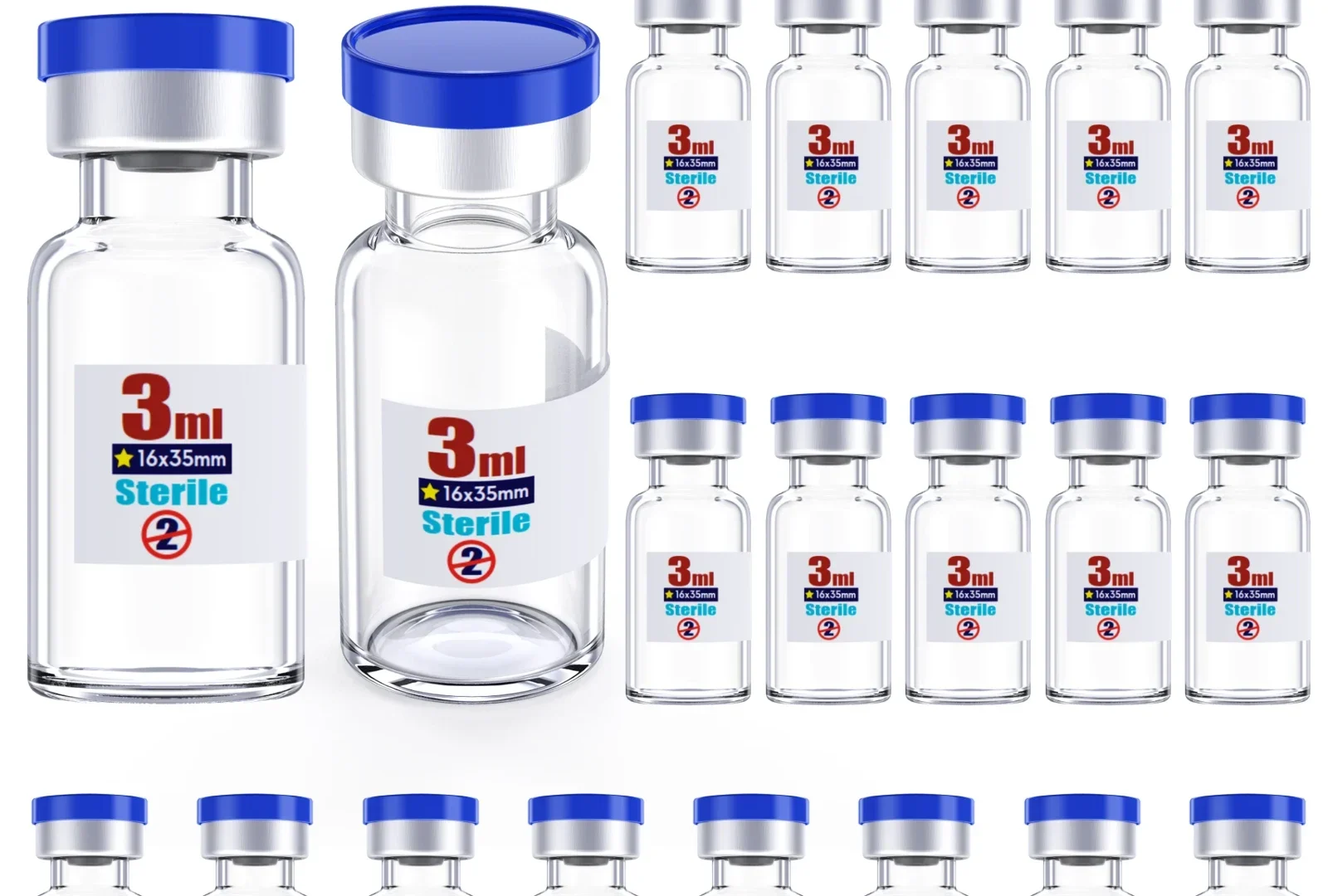 Sterile Glass Vials Sealed with Rubber Stopper and
