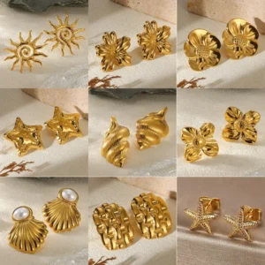 Gold Sunflower Geo Earrings - Bravenna Your Look!