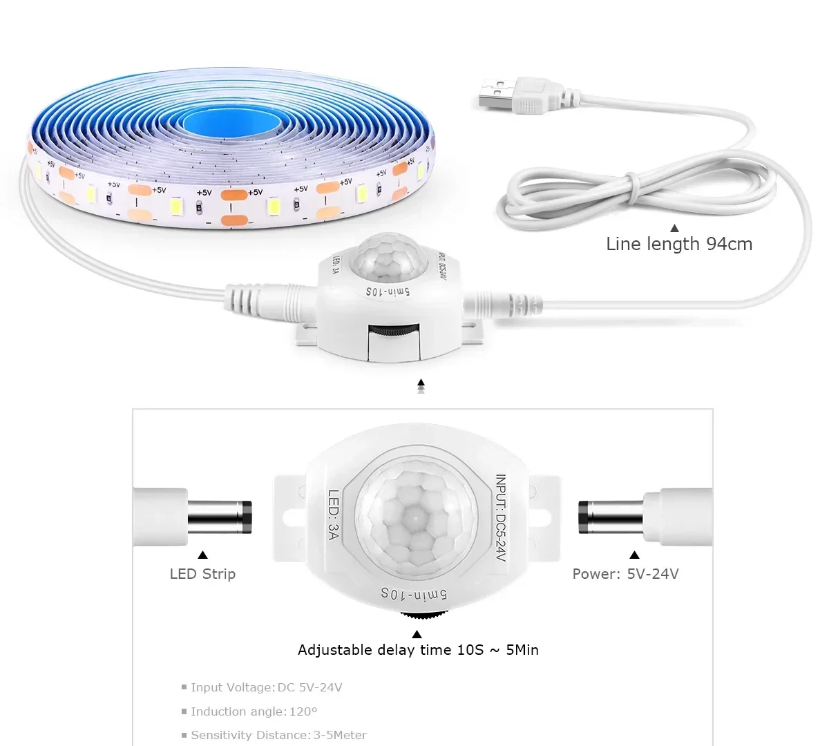 Usb 5v Led Strip Light Waterproof Smd2835 With Sensitive Pir