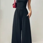 Women’s Halter Neck Backless Pleated Jumpsuit
