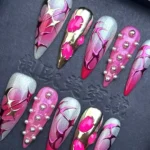 Handmade Pointed Acrylic Nails in Pink and Rose Red