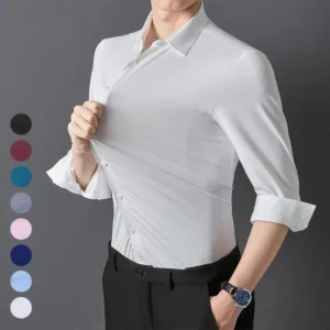 Men's Silk-Feel Stretch Slim-Fit Dress Shirt
