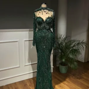 Emerald Dream: Beaded Mermaid Gown for Galas & Prom